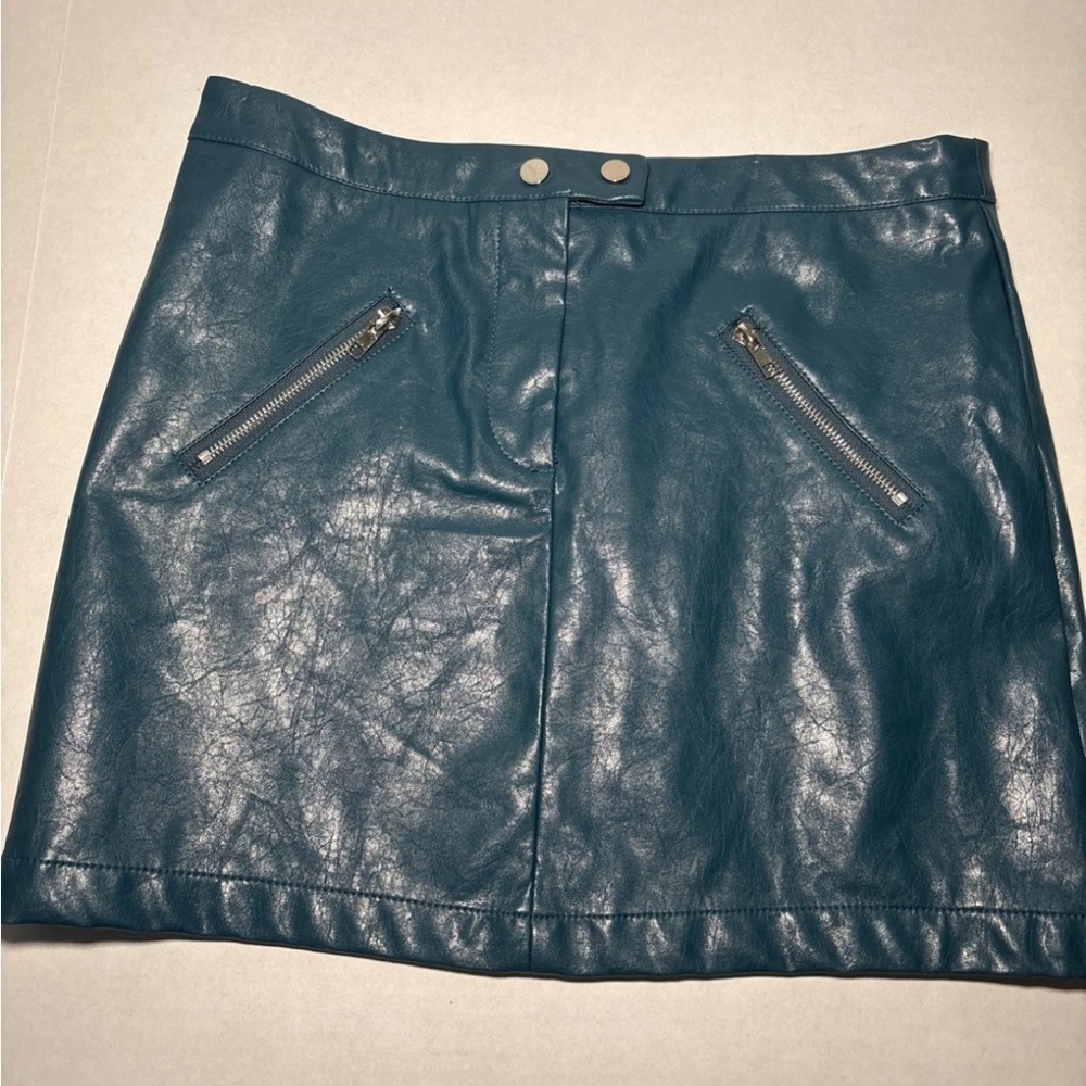 Shinestar Faux Leather Blue Mini Skirt Size Large